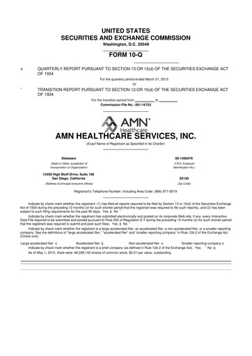 Vorschaubild AMN Healthcare Services 10-Q Quartalsbericht 2013 