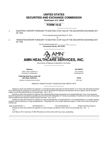 Vorschaubild AMN Healthcare Services 10-Q Quartalsbericht 2015 