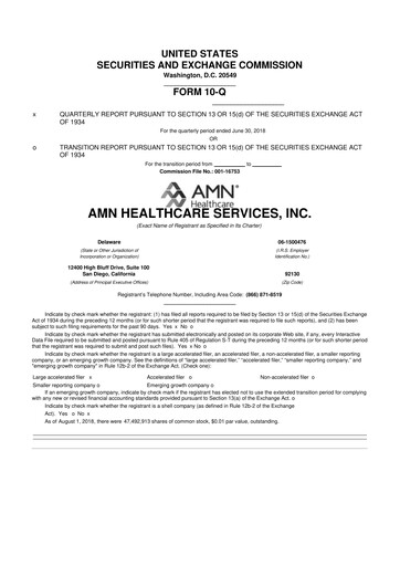 Vorschaubild AMN Healthcare Services 10-Q Quartalsbericht 2018 