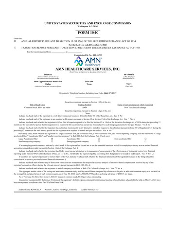 Thumbnail AMN Healthcare Services 10-K Annual Report 2022