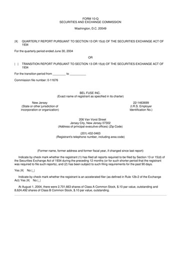 Thumbnail Bel Fuse 10-Q Quarterly Report FY 