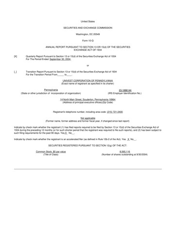 Thumbnail Univest Financial Corporation 10-Q Quarterly Report FY 