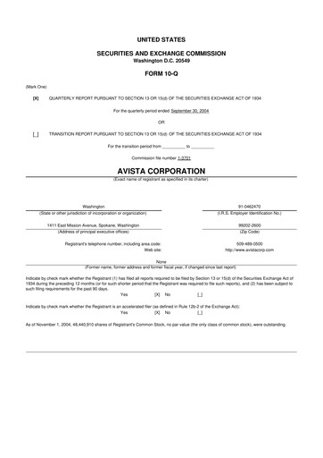 Thumbnail Avista
 10-Q Quarterly Report FY 