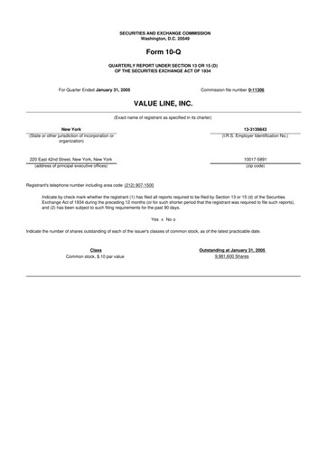 Thumbnail Value Line 10-Q Quarterly Report FY 