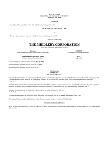 Thumbnail Middleby 10-K Annual Report 