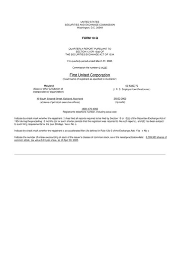 Thumbnail First United Corporation 10-Q Quarterly Report FY 