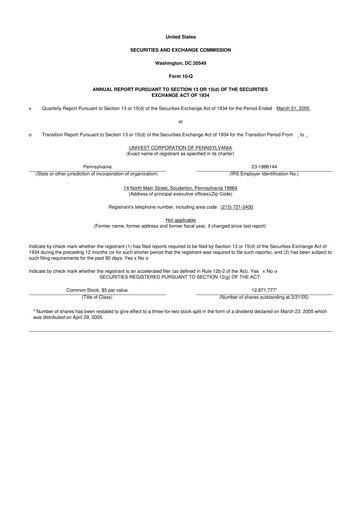 Thumbnail Univest Financial Corporation 10-Q Quarterly Report FY 