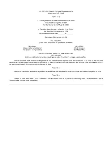 Thumbnail Bel Fuse 10-Q Quarterly Report FY 