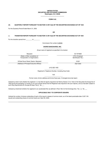 Thumbnail Shore Bancshares 10-Q Quarterly Report FY 