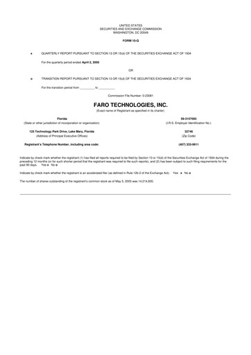 Miniature Faro Technologies
 10-Q Rapport trimestriel  