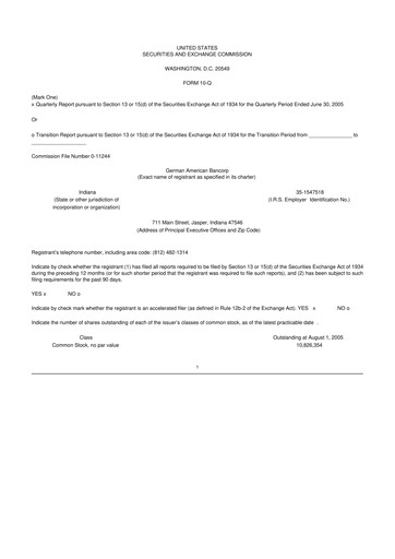 Thumbnail German American Bancorp 10-Q Quarterly Report FY 