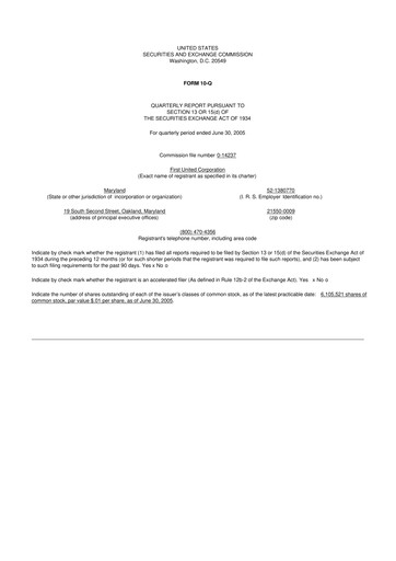 Thumbnail First United Corporation 10-Q Quarterly Report FY 