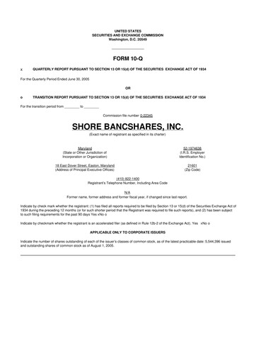 Thumbnail Shore Bancshares 10-Q Quarterly Report FY 