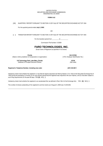 Miniature Faro Technologies
 10-Q Rapport trimestriel  