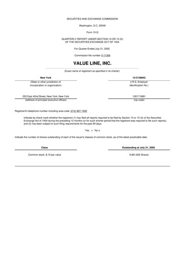 Thumbnail Value Line 10-Q Quarterly Report FY 