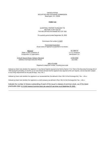 Thumbnail First United Corporation 10-Q Quarterly Report FY 