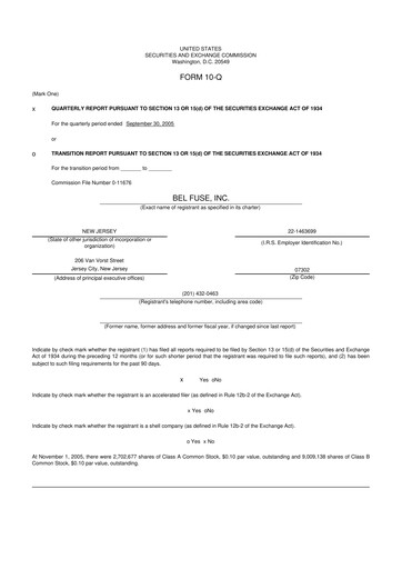 Thumbnail Bel Fuse 10-Q Quarterly Report FY 