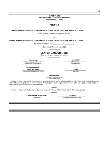 Miniature ConnectOne Bancorp 10-Q Rapport trimestriel  