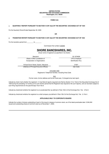 Thumbnail Shore Bancshares 10-Q Quarterly Report FY 