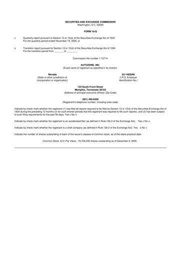 Miniature AutoZone 10-Q Rapport trimestriel  