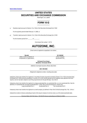Miniature AutoZone 10-Q Rapport trimestriel  