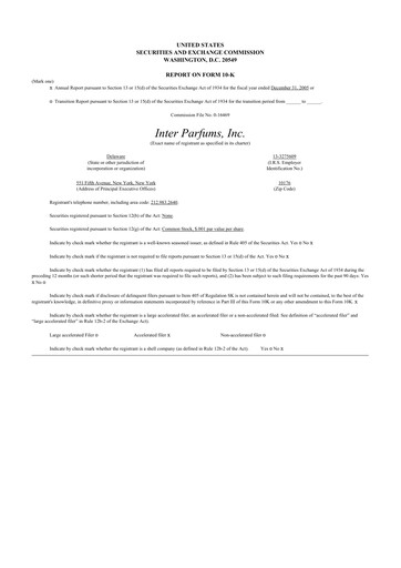 Thumbnail Interparfums 10-K Annual Report 