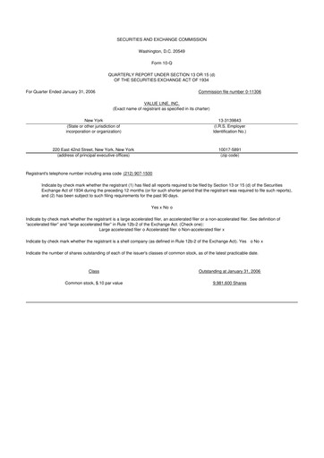 Thumbnail Value Line 10-Q Quarterly Report FY 