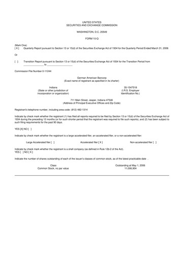 Thumbnail German American Bancorp 10-Q Quarterly Report FY 