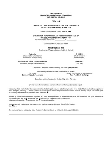 Thumbnail Buckle
 10-Q Quarterly Report FY 