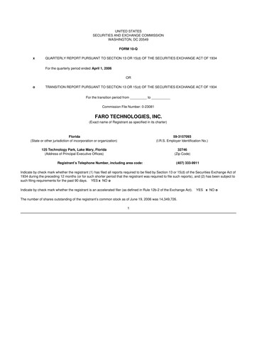 Miniature Faro Technologies
 10-Q Rapport trimestriel  