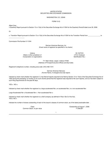 Thumbnail German American Bancorp 10-Q Quarterly Report FY 