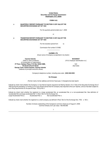 Vorschaubild Garmin 10-Q Quartalsbericht  