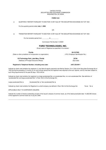 Miniature Faro Technologies
 10-Q Rapport trimestriel  