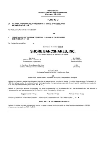 Thumbnail Shore Bancshares 10-Q Quarterly Report FY 