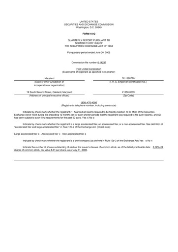 Thumbnail First United Corporation 10-Q Quarterly Report FY 