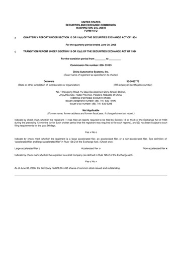 Vorschaubild China Automotive Systems 10-Q Quartalsbericht  