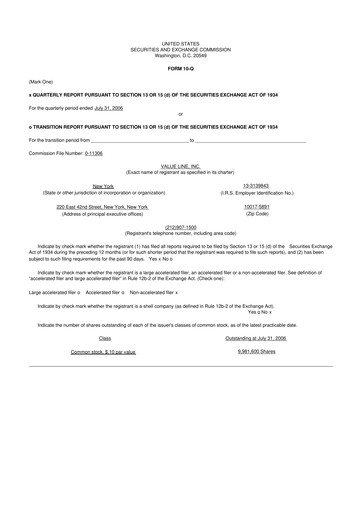 Thumbnail Value Line 10-Q Quarterly Report FY 