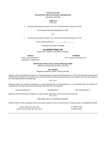 Thumbnail Cal-Maine Foods 10-Q Quarterly Report FY 