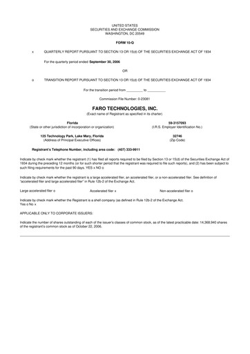 Miniature Faro Technologies
 10-Q Rapport trimestriel  