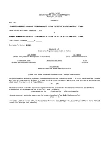 Thumbnail Bel Fuse 10-Q Quarterly Report FY 