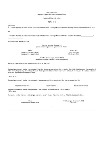 Thumbnail German American Bancorp 10-Q Quarterly Report FY 