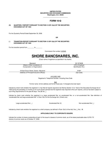 Thumbnail Shore Bancshares 10-Q Quarterly Report FY 