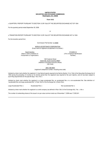 Thumbnail World Acceptance Corporation 10-Q Quarterly Report FY 