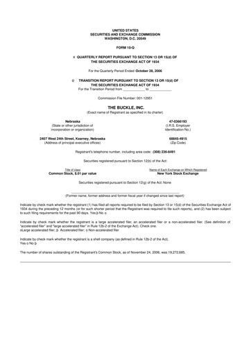 Thumbnail Buckle
 10-Q Quarterly Report FY 