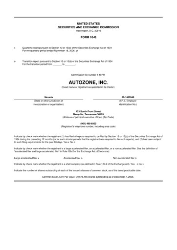 Miniature AutoZone 10-Q Rapport trimestriel  