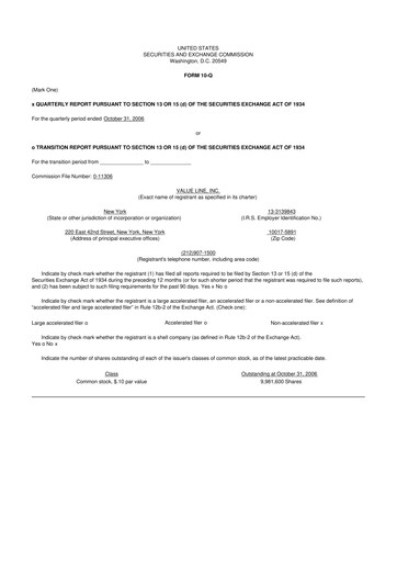 Thumbnail Value Line 10-Q Quarterly Report FY 