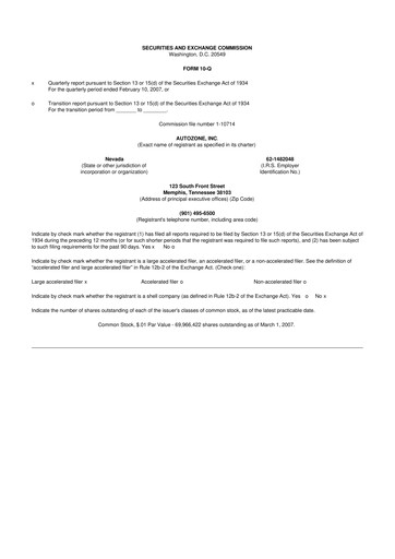 Miniature AutoZone 10-Q Rapport trimestriel  