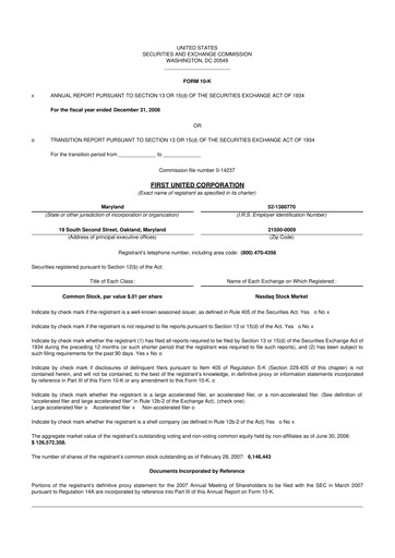 Thumbnail First United Corporation 10-K Annual Report 