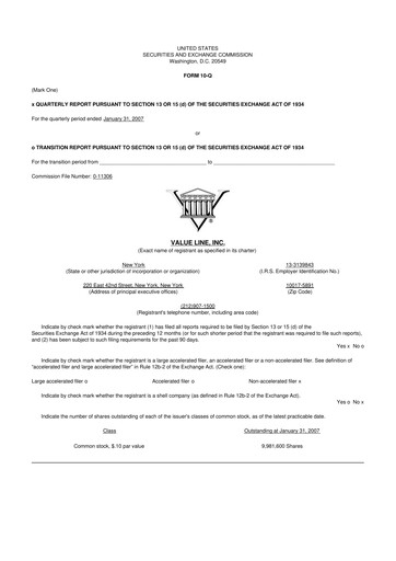 Thumbnail Value Line 10-Q Quarterly Report FY 