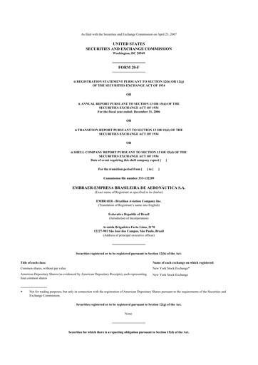 Thumbnail Embraer 20-F Annual Report 